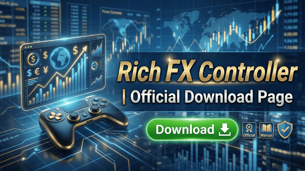 Free MT4 Trade Manager EA - Rich FX Controller interface with partial close, auto trailing, and risk management features.
