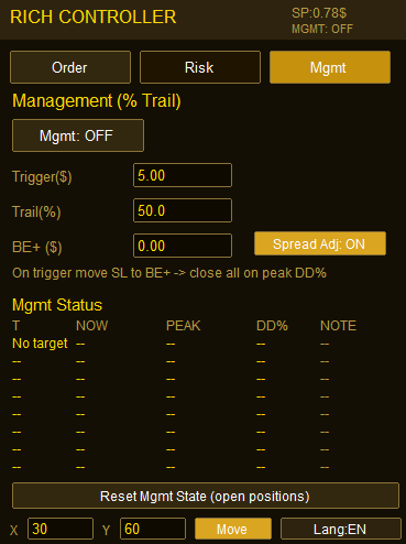 Rich FX Position Controller Gold/Silver Edition Management Tab (English) / リッチFXポジションコントローラー ゴールド・シルバー版 トレール管理タブ（英語版）