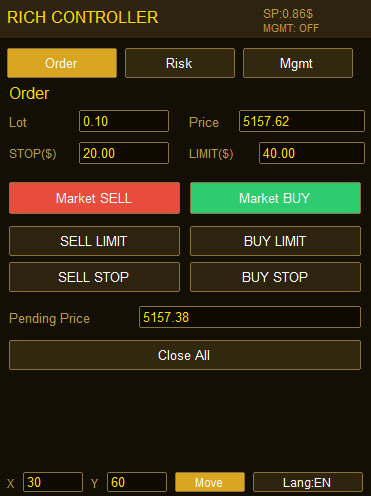 Rich FX Position Controller Gold/Silver Edition Order Tab (English) / リッチFXポジションコントローラー ゴールド・シルバー版 注文タブ（英語版）