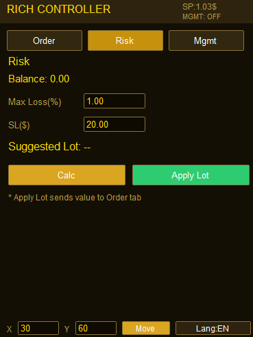 Rich FX Position Controller Gold/Silver Edition Risk Tab (English) / リッチFXポジションコントローラー ゴールド・シルバー版 リスク管理タブ（英語版）