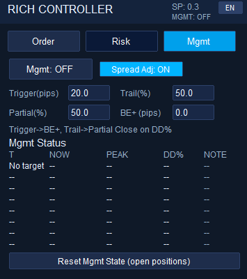 Rich FX Position Controller Management Tab