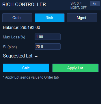 Rich FX Position Controller Risk Tab