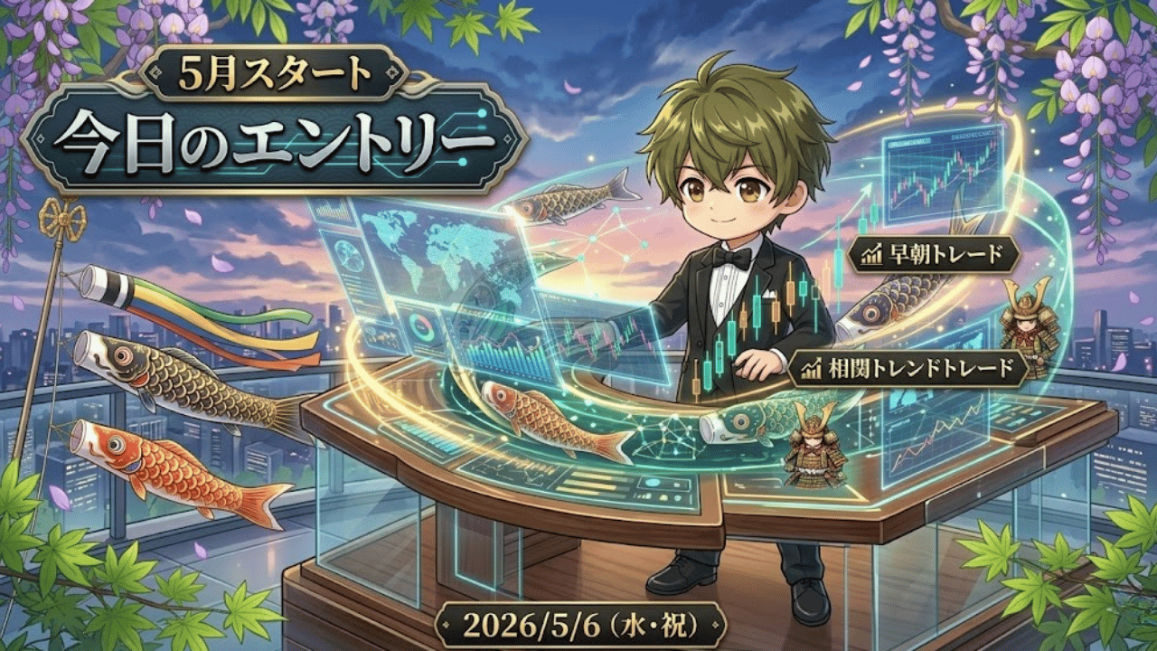 FX今日のエントリー 2026年5月6日 祝日相場 ゴールデンウィーク 早朝トレード 相関トレンド ドル円 ユーロ円 ポンド円